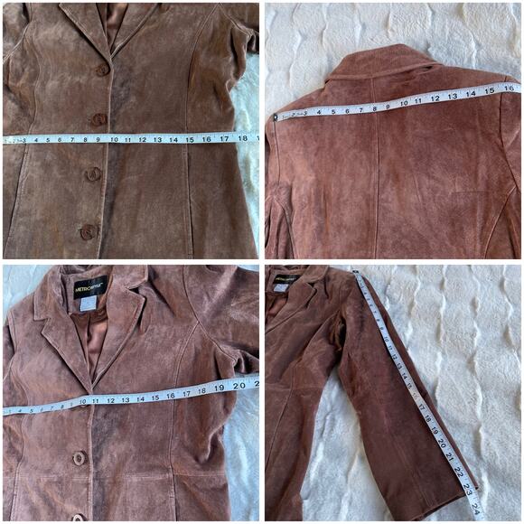 🔥Vintage Y2K Metrostyle Soft Leather Suede Classic Preppy Duster Jacket Sz 10P - Picture 15 of 16